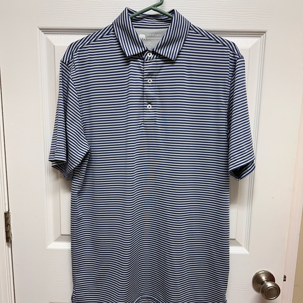 Onward Reserve Golf Polo Medium Grey with Navy stripes